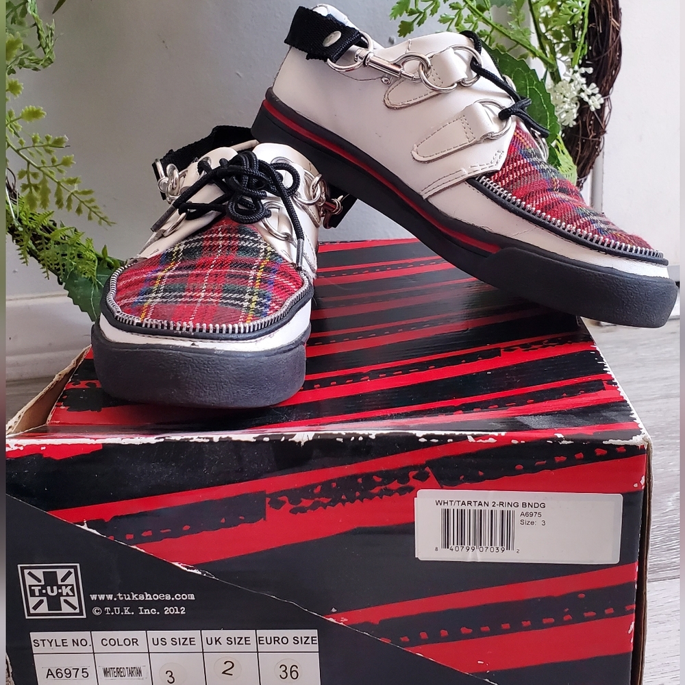 TUK Shoes Creepers White with Red Plaid